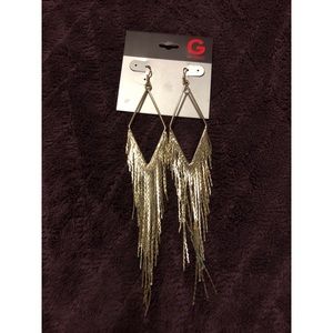 Gold fringe dangle earrings